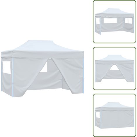 Partyzelt Faltbar mit 4 Seitenteilen 3x4,5 m Weiß - Faltzelt - Partyzelt - Gartenzelt - Outdoorzelt - Sonnenschutz (1/5)
