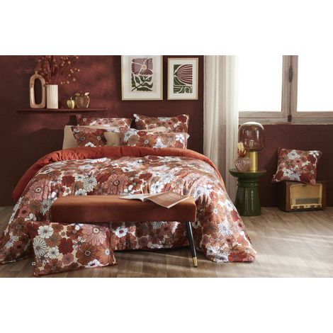 Housse de couette réversible "Anna / Flora" toutes dimensions Gaze de Coton imprimée l'Effet Papillon - Anna Terracotta - Housse de couette 240 x 220 cm