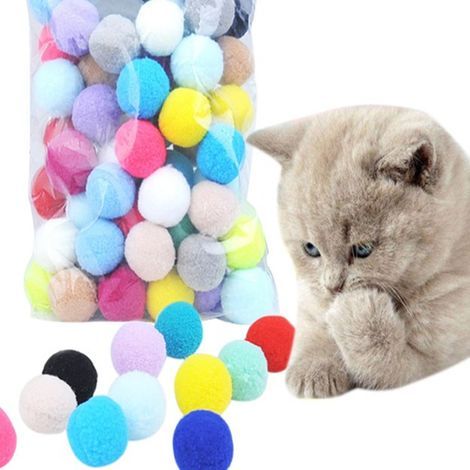 50 Pieces (Random Color) Cat Toys Balls 3 CM, Soft Colorful Cat Balls, Cat Pom Poms, Kitten Ball, Pet Toy, Interactive Toy for Cats, Kittens, and Dogs (1/5)