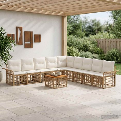 Salon de jardin modulable 10 pièces en poly rotin blanc naturel et crème, 72kg - PANGIVO (1/5)