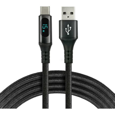 Câble USB vers USB-C everActive CBB-2CBL 2 m 3 A avec écran intégré noir (1/3)