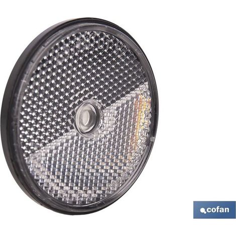 Réflecteur catadioptrique rond blanc de 60 mm avec base adhésive et trou central sans vis (1/4)