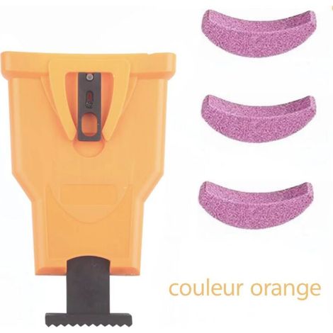 Affûteur de tronçonneuse, ensemble d'affûteur de tronçonneuse avec 3 pierres à aiguiser, outils de travail du bois rapides pour bûcherons, tondeuses à gazon, tronçonneuses（couleur orange） (1/4)