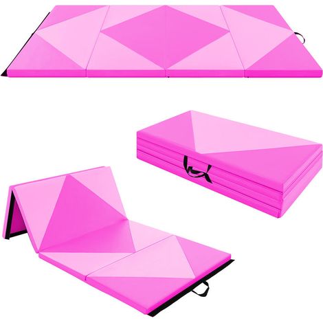 8 pieds tapis de gymnastique pliable rose, matelas de sol fitness pour étirements, mousse EPE et surface imperméable (1/5)