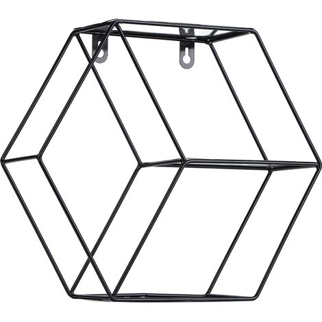 Hexagonal Wrought Iron Wall Shelf, Geometric Decor for Living Room, Bedroom, Office with Rustic Finish (1/5)