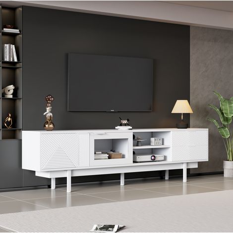 TV Lowboard (200 x 40 x 50.5 cm), mit 2 Türen und 2 Schubladen, 5 Standbeinen, Spanplatte, Weiß (1/5)