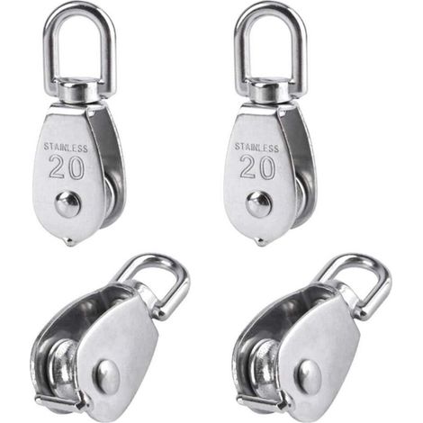 4 Pièces 20 mm Poulie Simple en Acier Inoxydable 304 Poulie de Levage Capacité de la Poulie Levage 75kg- Argent H278