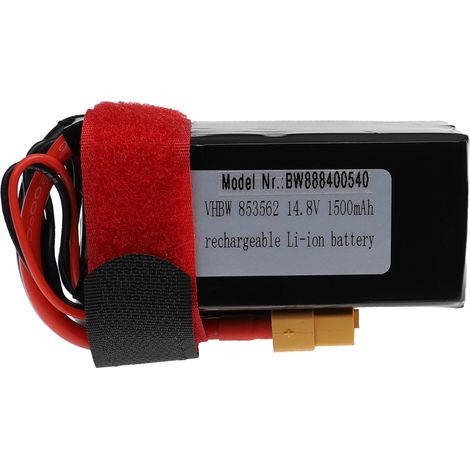 vhbw Battery compatible with XT60 Plug for Model Making Device e.g. Racing Car, Helicopter, Plane (1500mAh, 14.8 V, Li-polymer, 72 x 37 x 37 mm) (1/3)