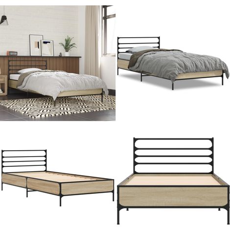 Bettgestell Sonoma-Eiche 90x190 cm Holzwerkstoff und Metall - Bettestel - Doppelbett - Holzbettrahmen - Bettkasten - Sommer Eiche - Home & Living