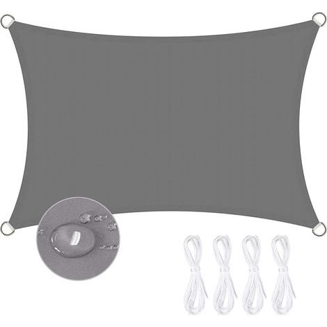 Wasserdichtes rechteckiges Sonnensegel 2 x 3 m, 95 % Schattierungsgewebe, UV-Schutz für Terrasse, Garten, Balkon (Grau) (1/5)