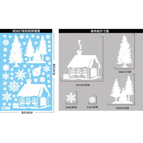 Autocollants de Noël pour fenêtres, stickers blancs de Noël, stickers sapin de Noël, stickers rennes de Noël, décorations de Noël pour fenêtres, stickers statiques pour vitres - BQ427 -