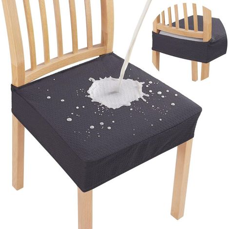 Lot de 2 housses de chaise imperméables en jacquard extensible, amovibles et lavables, sans housses pour le dossier, beige et gris foncé. (1/5)