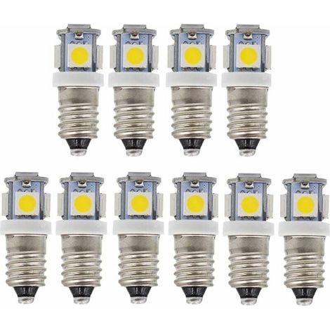 Pack of 10 E10 12V LED Bulbs, Cool White, 5SMD, 0.5W, 50LM (Warm White) (1/4)