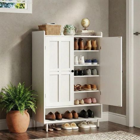Rangement chaussures 6 niveaux – Armoire étroite gain de place style farmhouse, 3 étagères réglables, pour entrée/couloir/placard, organiseur chaussures, Blanc (1/5)