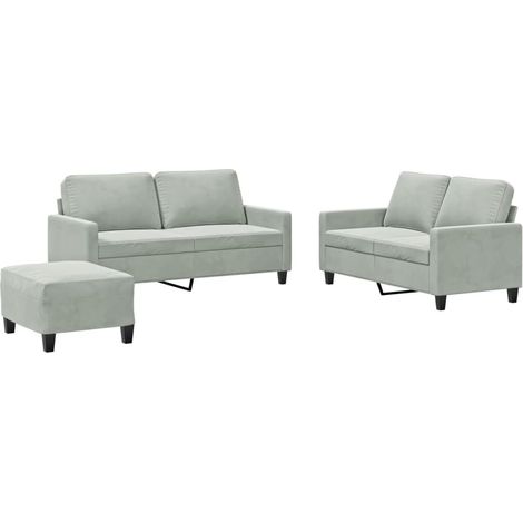 Ensemble de Canapé  Sofas 3 pcs avec coussins Gris clair Velours