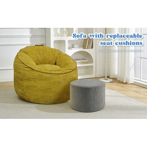 Fauteuil pouf ergonomique incurvé avec poche de rangement amovible et pouf cylindrique assorti pour un confort moderne à la maison (1/5)