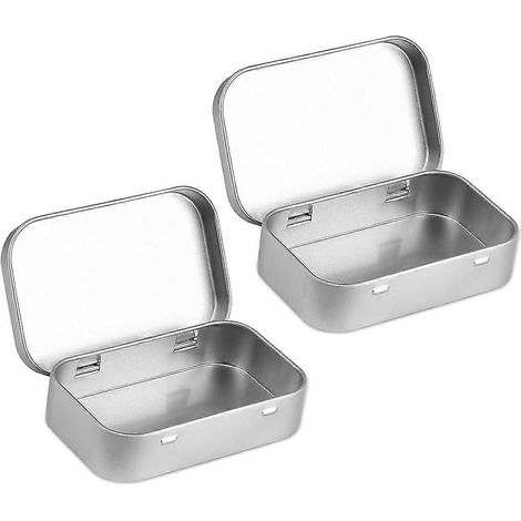 Set aus 2 kleinen rechteckigen silberfarbenen Metall-Aufbewahrungsboxen mit Deckel, ideal für die Aufbewahrung zu Hause. (1/5)