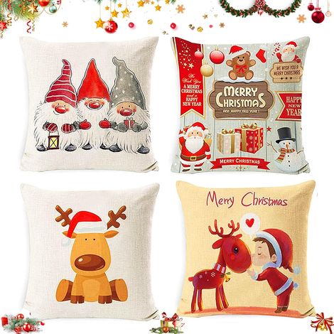 Housse de Coussin Noel,Sunshine smile Coussin taie d'oreiller noël,Christmas Pillow Covers,Housse de Coussin Decoration (1/4)
