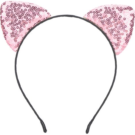 Serre-tête réversible à paillettes oreilles de chat rose, cerceau brillant pour femme, accessoire cheveux kitty scintillant (1/5)