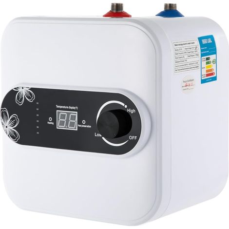 Mini chauffe-eau instantané - 8 l - 1500 W - 220 V - Affichage numérique LED - Montage mural - Pour cuisine, salle de bain, lavabo