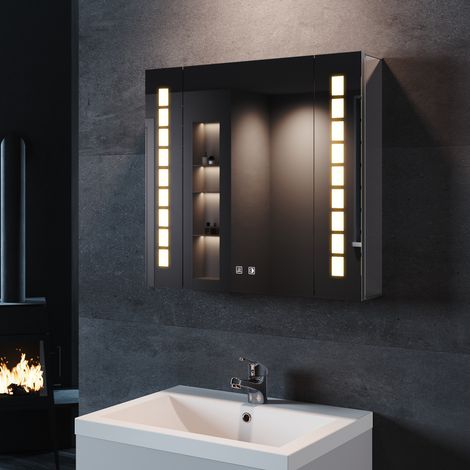 SONNI Aluminium Spiegelschrank mit LED Beleuchtung 3 Lichtfarben Dimmbar 65x60cm mit Touch Steckdose und Beschlagfrei (1/5)