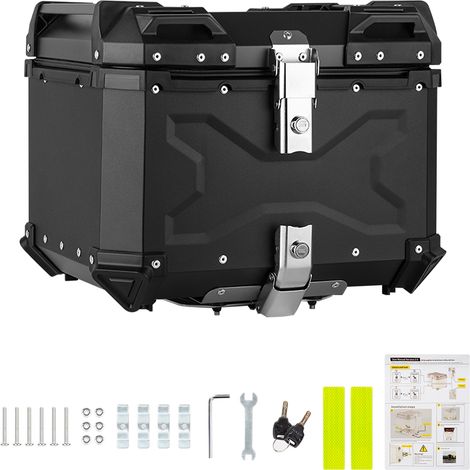 Top case moto en alliage d'aluminium avec intérieur cuir et verrouillage rapide, noir, 55 L