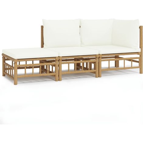 Maison Exclusive - Set Salotto da Giardino 3pz con Cuscini Bianco Crema in Bambù