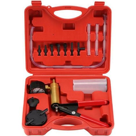 17pcs Pompe à Dépression Purge Purgeur Liquide de Frein Testeur à Vide Professionnel 2 en 1 Outil Kit Aspirateur Testeur pour Voiture Outil Manuelle Coffret Rouge (1/5)