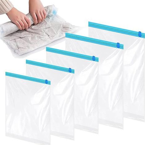 Set mit 6 Vakuumbeuteln, 60 x 40 cm, manuelle Kompression für Kleidung, strapazierfähiges PA + PE, optimale Feuchtigkeitsabdichtung