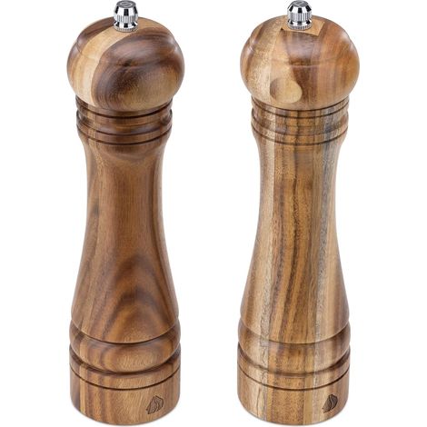 2 Pièces - Moulin à Sel - Moulin à Poivre - Broyeur Céramique - Bois d&39Acacia - Pour Cuisine et Salle à Manger - Naturel - 21,3x5,5cm