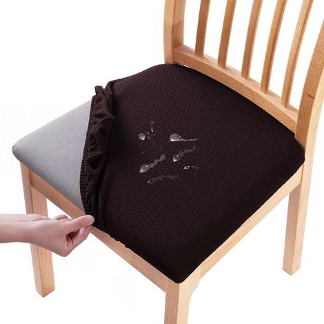 Housses de chaise Jacquard imperméables lot de 4, extensibles et lavables, motif carreaux café (1/5)