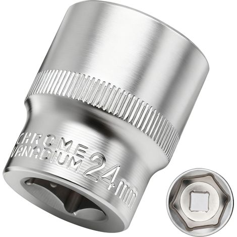 Douille 24 mm 1/2" douille 6 pans, CR-V, finition chromée mate (1/4)