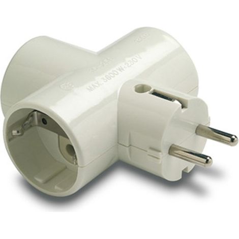 Adaptateur Triple Schuko 2p+t, 16a 250 V, Porte-contacts En Céramique, Renforcé, Blanc