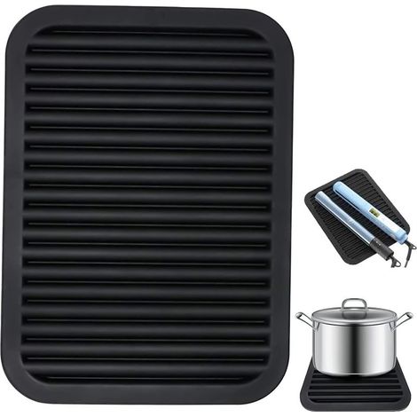 Tapis d'évier multifonctionnel en silicone, tapis résistant à la chaleur, tapis de séchage de la vaisselle, tapis en caoutchouc antidérapant, pour sécher les assiettes et les tasses (noir).