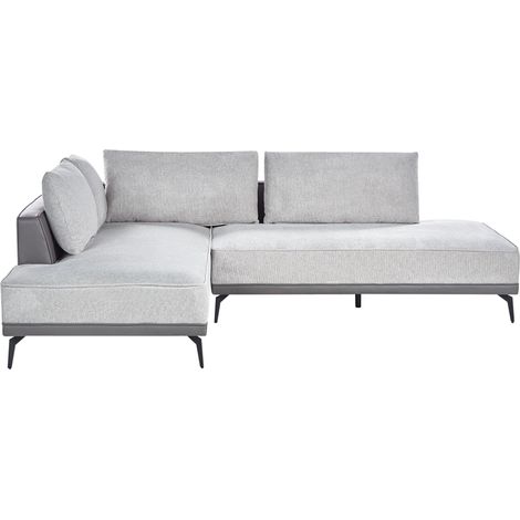 Canapé d'Angle à Droite avec Coussins en Tissu Polyester et Similicuir Gris et Noir Myken