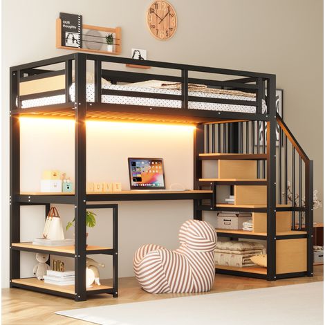 struttura letto 90x200 con scrivania scaffali nero OKMYHOME (1/5)