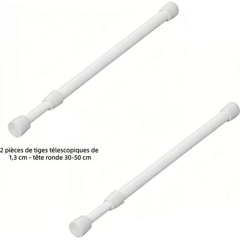 Lot de 2 tiges télescopiques à tête ronde 1,3 cm (30-50 cm), tringles extensibles à ressort sans perçage, tringles de rangement pour armoire et rideau (1/5)