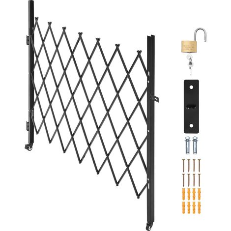 Mophorn Puerta de seguridad plegable individual, de tijera con cerradura y ruedas giratorias, retráctil de acero para entradas, garajes, almacenes y piscinas, 180 x 160 cm (ancho x alto). (1/5)