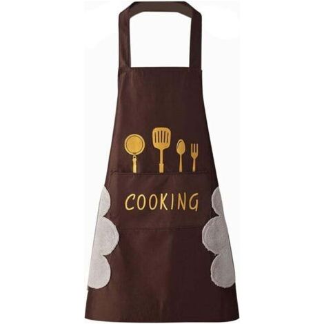 FENOPLASTICATablier de cuisine(Marron) pour femme avec poches pour essuyer les mains, grande poche, essuyage à la main, imperméable pour la cuisine et la pâtisserie (1/4)