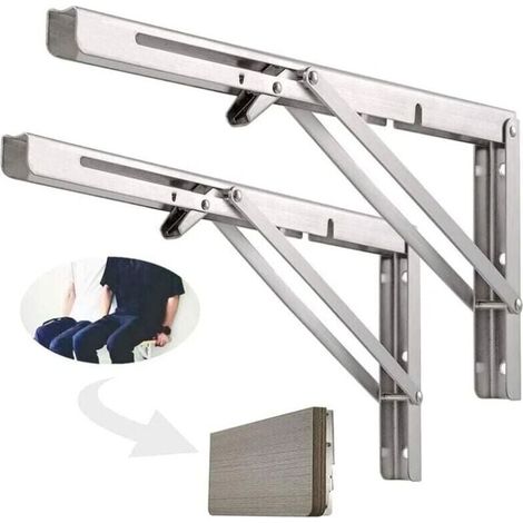 Étagère Murale Pliante de 500 mm, Support de Pliant en Acier inoxydable 304 pour établi, Équerre pliante Support, Equerre pour Etagere Murale(2 Pièces), Argenté (1/4)
