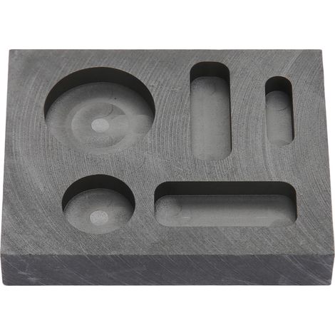 Graphit-Gussform, 3 rechteckige Löcher und 2 runde Löcher, hitzebeständig, für Metalle (Gold, Silber, Messing). (1/5)