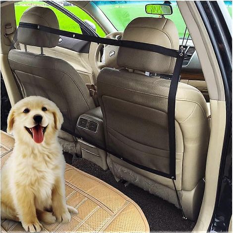 Filet de sécurité élastique réglable pour animaux de compagnie en voiture, 115 x 62 cm, avec crochets, barrière de sécurité pour siège arrière pour la sécurité des animaux et des enfants (1/4)