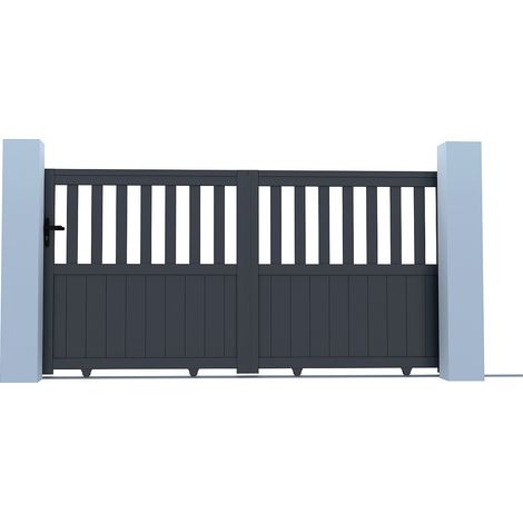 Cancello scorrevole Alluminio semi traforato L314 x H148 cm Antracite in kit - TARNOS II