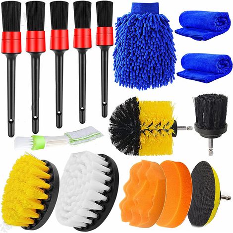 (Exclusivité Asie du Sud-Est) Kit de nettoyage de carrosserie avec brosses pour perceuse, ensemble d'outils de nettoyage, brosse de précision, 17 pièces (1/5)