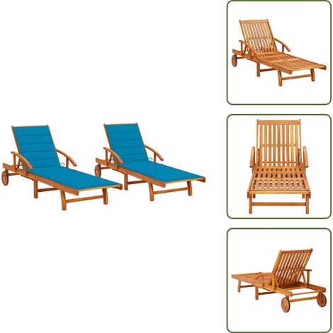Sonnenliegen 2 Stk. mit Auflagen Massivholz Akazie - Holz-Sonnenliegen - Gartenmöbel - Akaziengartenmöbel - Outdoor Möbel - Lounge Chair (1/5)