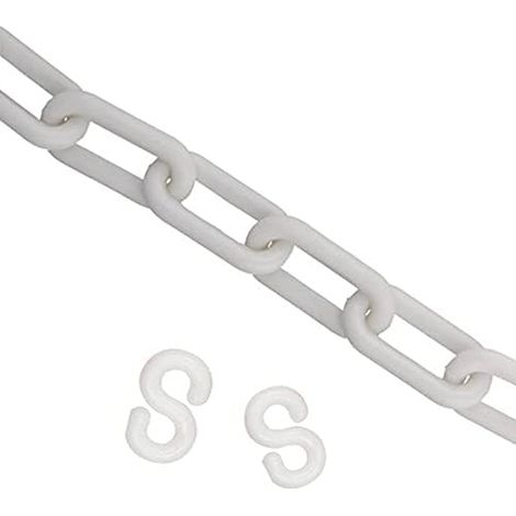Chaîne à maillons en plastique - Chaîne de sécurité en plastique - Barrière d'avertissement routière - Avec 2 crochets en S (5 m, blanc) (1/5)