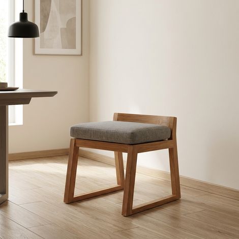 Naturel Silla de exterior Naturel de teca maciza, 50x59,5x56 cm, con cojines gris perla, sin respaldo (NATOFCH50S) (1/5)
