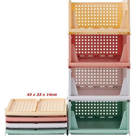 Lot de 4 organisateurs tiroirs, empilables et coulissants, pour armoire à vêtements, unités de rangement pour couettes et T-shirts