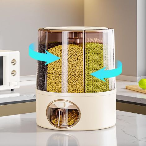 Distributeur de riz de 22 lb (environ 10 kg), grand conteneur à grains avec couvercle, doseur, baril pour soja de cuisine, maïs (6 compartiments - 22 lb) (1/4)