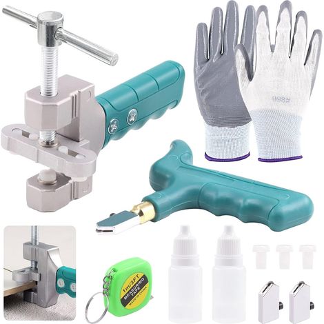 11-piece glass tile cutting tool kit with 2-in-1 portable hard alloy tile opener, blades, pads, and professional ceramic glass breaking pliers (1/5)
